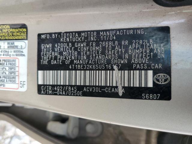 4T1BE32K65U516157 - 2005 TOYOTA CAMRY LE  photo 10