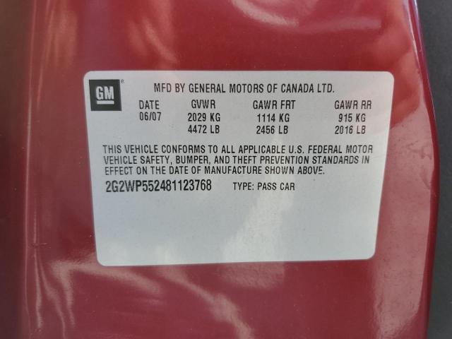 2G2WP552481123768 - 2008 PONTIAC GRAND PRIX წითელი ფოტო 10