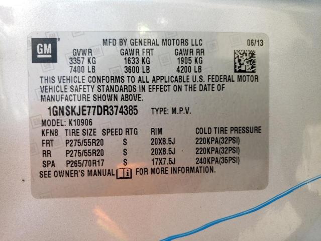 1GNSKJE77DR374385 - 2013 CHEVROLET SUBURBAN K SILVER photo 10