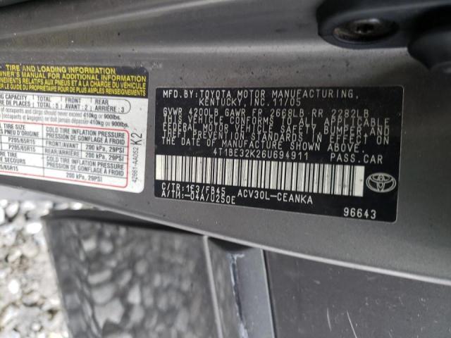 4T1BE32K26U694911 - 2006 TOYOTA CAMRY LE  photo 10