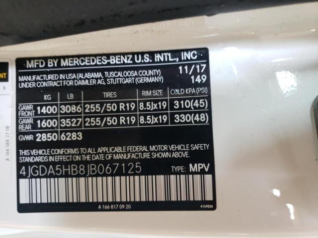 4JGDA5HB8JB067125 - 2018 MERCEDES-BENZ GLE 350 4M WHITE photo 10