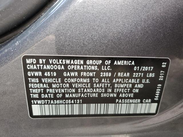 1VWDT7A36HC054131 - 2017 VOLKSWAGEN PASSAT R-L GRAY photo 10