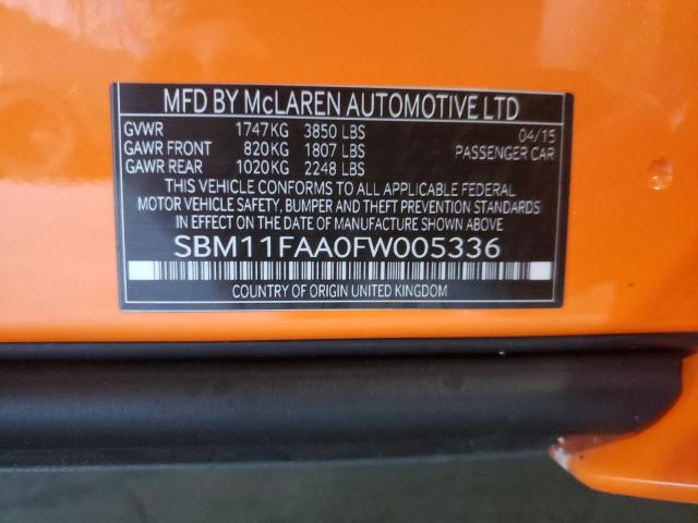 SBM11FAA0FW005336 - 2015 MCLAREN AUTOMOTIVE 650S SPIDE ORANGE photo 10