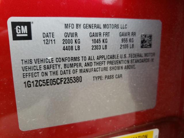 1G1ZC5E05CF235380 - 2012 CHEVROLET MALIBU 1LT RED photo 10