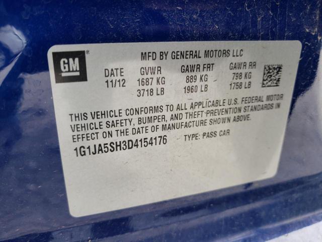 1G1JA5SH3D4154176 - 2013 CHEVROLET SONIC LS BLUE photo 10