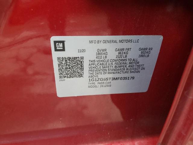 1G1ZG5ST3MF035179 - 2021 CHEVROLET MALIBU RS RED photo 10
