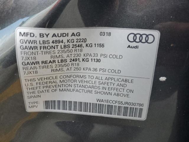 WA1ECCFS5JR030786 - 2018 AUDI Q3 PREMIUM GRAY photo 10