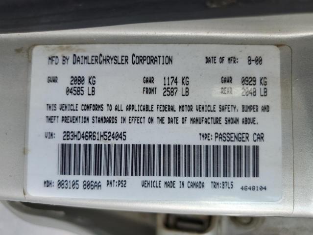 2B3HD46R61H524045 - 2001 DODGE INTREPID S Gümüş foto 10