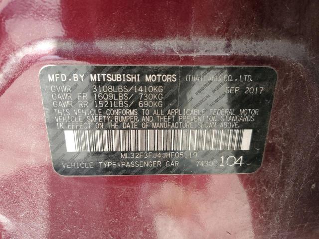 ML32F3FJ4JHF05119 - 2018 MITSUBISHI MIRAGE G4 BURGUNDY photo 10