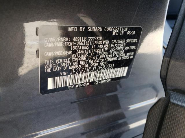 JF2SKARCXLH582931 - 2020 SUBARU FORESTER S GRAY photo 10