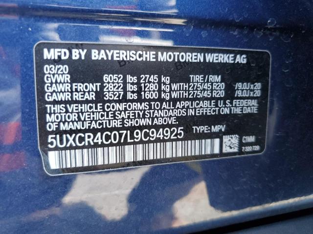 5UXCR4C07L9C94925 - 2020 BMW X5 SDRIVE BLUE photo 10