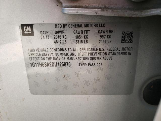 1G11H5SA2DU126870 - 2013 CHEVROLET MALIBU LTZ ვერცხლისფერი ფოტო 10