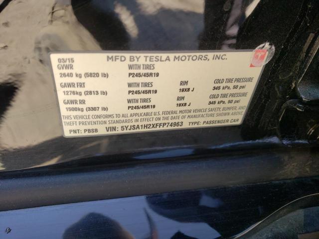 5YJSA1H2XFFP74963 - 2015 TESLA MODEL S 85 BLACK photo 10