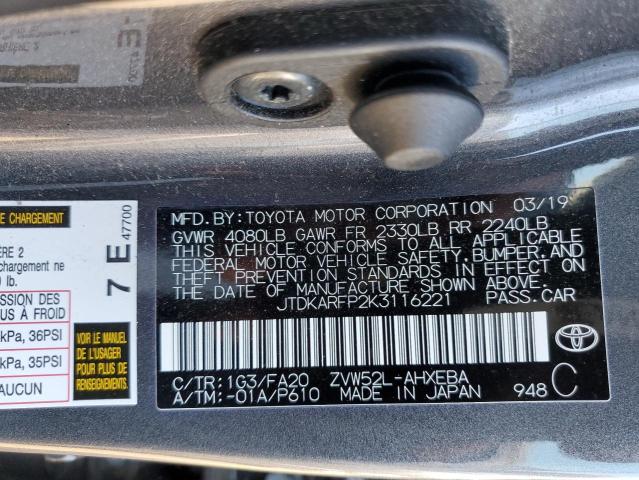 JTDKARFP2K3116221 - 2019 TOYOTA PRIUS PRIM 灰色 照片 10