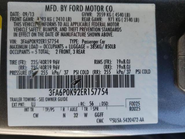 3FA6P0K92ER157754 - 2014 FORD FUSION TIT GRAY photo 10