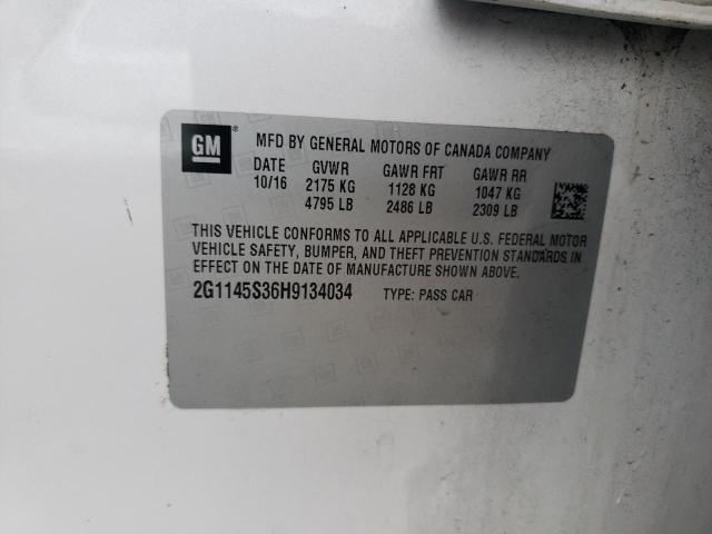 2G1145S36H9134034 - 2017 CHEVROLET IMPALA PRE თეთრი ფოტო 10