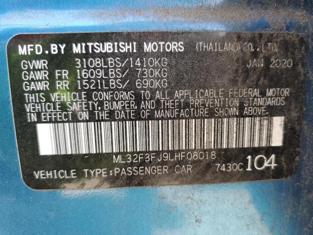 ML32F3FJ9LHF08018 - 2020 MITSUBISHI MIRAGE G4 BLUE photo 10