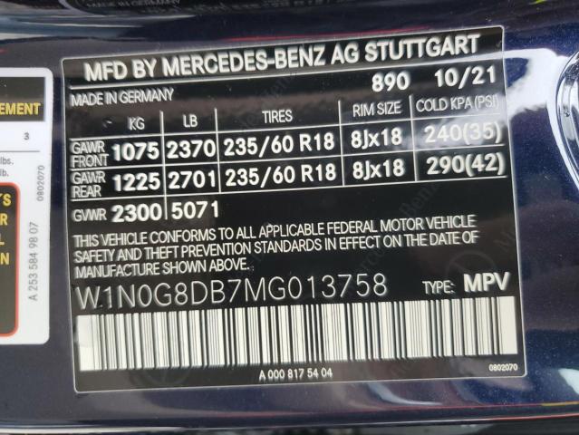 W1N0G8DB7MG013758 - 2021 MERCEDES-BENZ GLC 300 BLUE photo 10