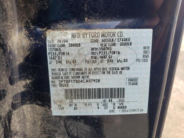 2FTRF17204CA97928 - 2004 FORD F-150 HERI BLUE photo 10