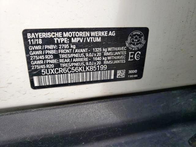 5UXCR6C56KLK85199 - 2019 BMW X5 XDRIVE4 WHITE photo 9