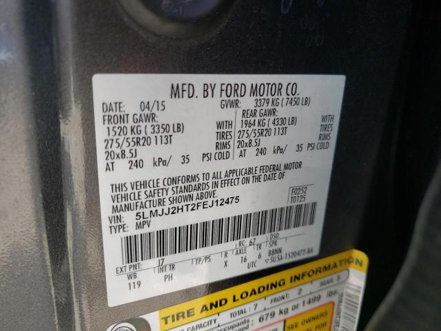 5LMJJ2HT2FEJ12475 - 2015 LINCOLN NAVIGATOR ნაცრისფერი ფოტო 10