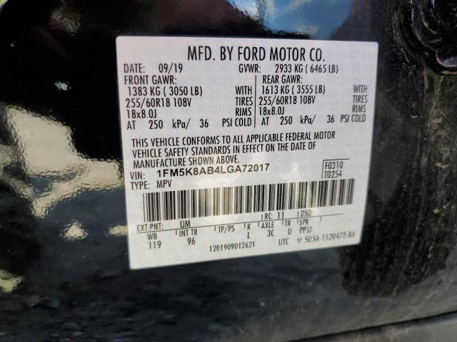 1FM5K8AB4LGA72017 - 2020 FORD EXPLORER POLICE INTERCEPTOR  photo 10