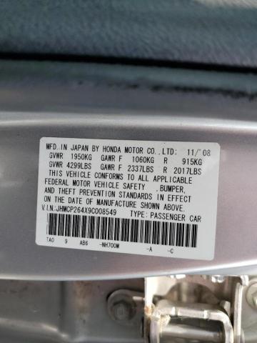 JHMCP264X9C008549 - 2009 HONDA ACCORD LXP SILVER photo 10