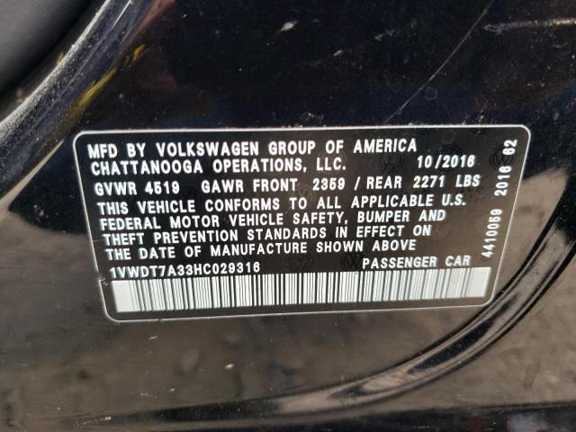 1VWDT7A33HC029316 - 2017 VOLKSWAGEN PASSAT R-L BLACK photo 10