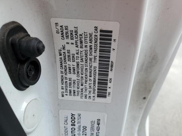 2HGFC4B86KH302470 - 2019 HONDA CIVIC SPOR 白色 照片 10