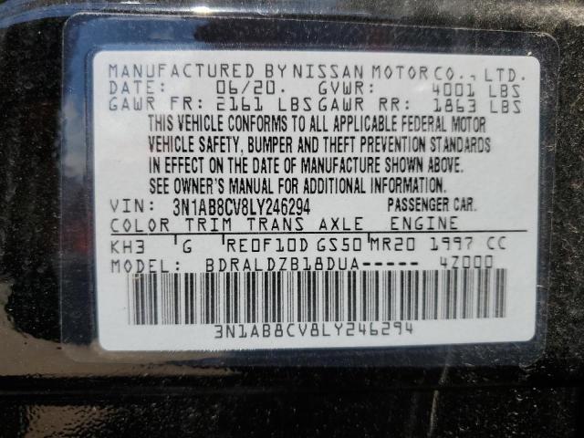 3N1AB8CV8LY246294 - 2020 NISSAN SENTRA SV BLACK photo 10