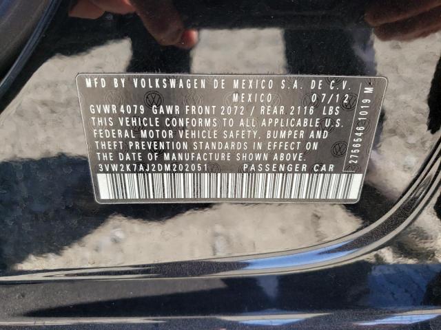 3VW2K7AJ2DM202051 - 2013 VOLKSWAGEN JETTA BASE BLACK photo 10