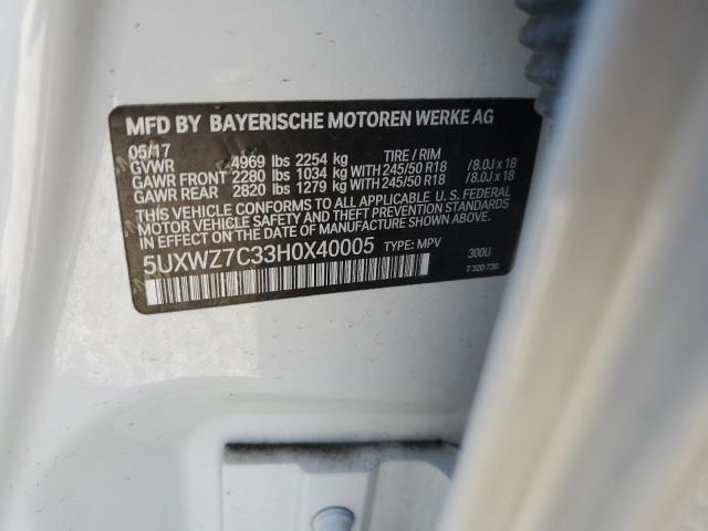5UXWZ7C33H0X40005 - 2017 BMW X3 SDRIVE2 WHITE photo 10