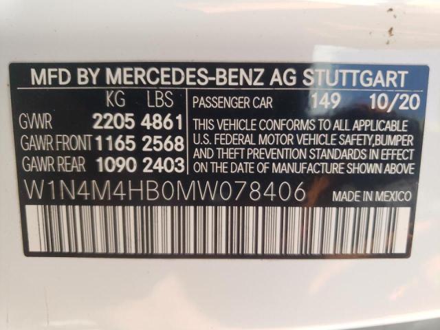 W1N4M4HB0MW078406 - 2021 MERCEDES-BENZ GLB 250 4M WHITE photo 10