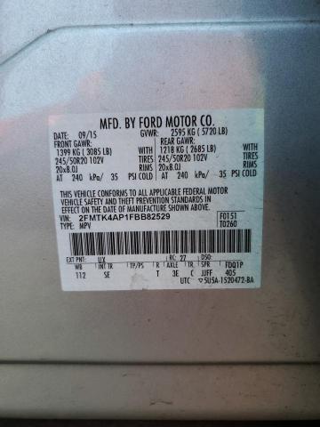 2FMTK4AP1FBB82529 - 2015 FORD EDGE SPORT SILVER photo 10