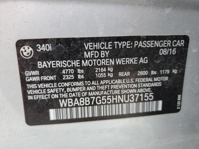 WBA8B7G55HNU37155 - 2017 BMW 340 XI SILVER photo 10