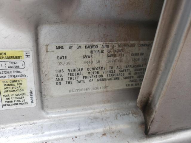 KL1TD66E99B364997 - 2009 CHEVROLET AVEO LS  ფოტო 10