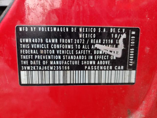 3VW2K7AJ6EM235166 - 2014 VOLKSWAGEN JETTA BASE 红色 照片 10