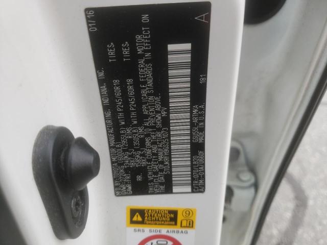 5TDJKRFH9GS251073 - 2016 TOYOTA HIGHLANDER Білий фото 10