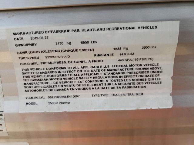 5SFPB2920LE415607 - 2020 HEART LAND PROWLER 灰色 照片 10