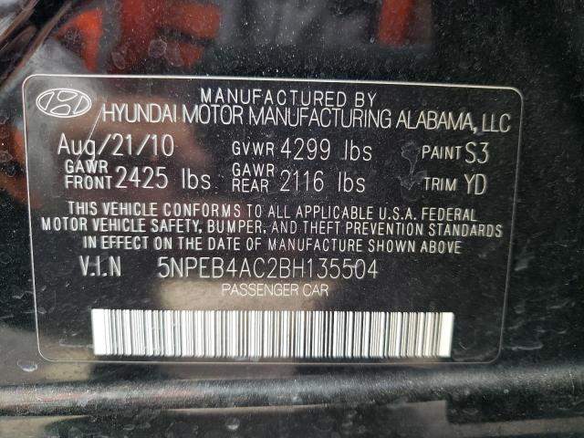 5NPEB4AC2BH135504 - 2011 HYUNDAI SONATA GLS BLACK photo 10