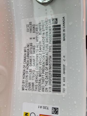 2HGFE2F51NH573794 - 2022 HONDA CIVIC SPOR WHITE photo 10