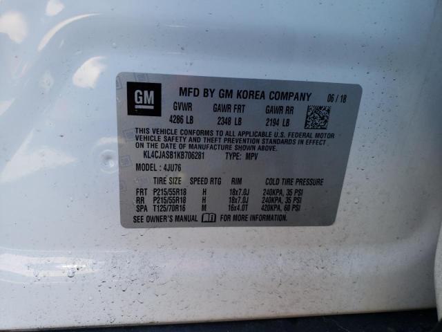 KL4CJASB1KB706281 - 2019 BUICK ENCORE PRE WHITE photo 10