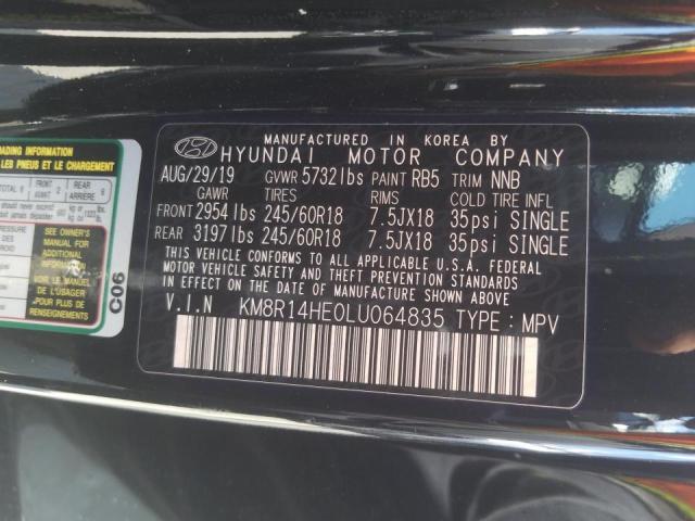 KM8R14HE0LU064835 - 2020 HYUNDAI PALISADE S BLACK photo 10