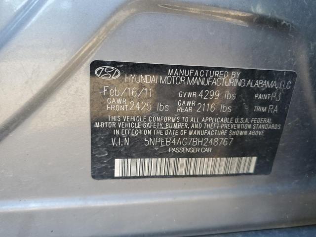 5NPEB4AC7BH248767 - 2011 HYUNDAI SONATA GLS GRAY photo 10