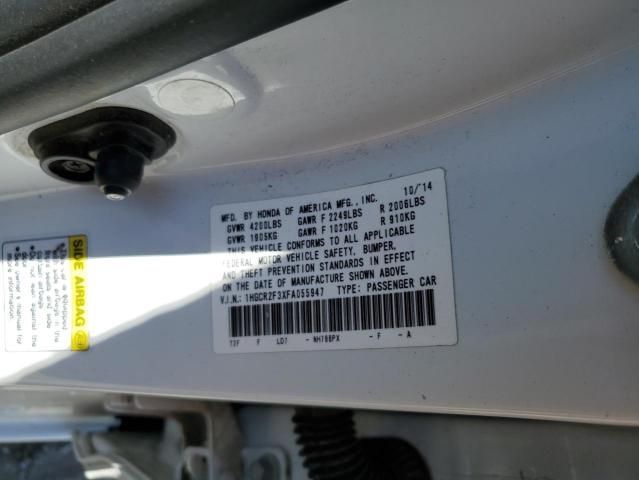 1HGCR2F3XFA055947 - 2015 HONDA ACCORD LX WHITE photo 10