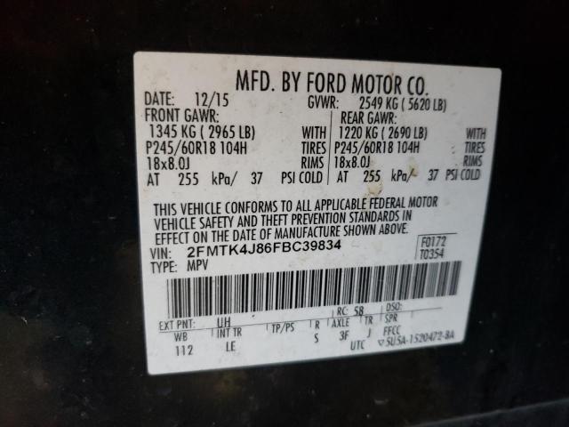 2FMTK4J86FBC39834 - 2015 FORD EDGE SEL BLACK photo 10