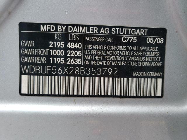 WDBUF56X28B353792 - 2008 MERCEDES-BENZ E350 SILVER photo 10