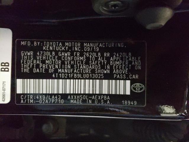 4T1D21FB9LU013025 - 2020 TOYOTA AVALON LIM BLACK photo 10