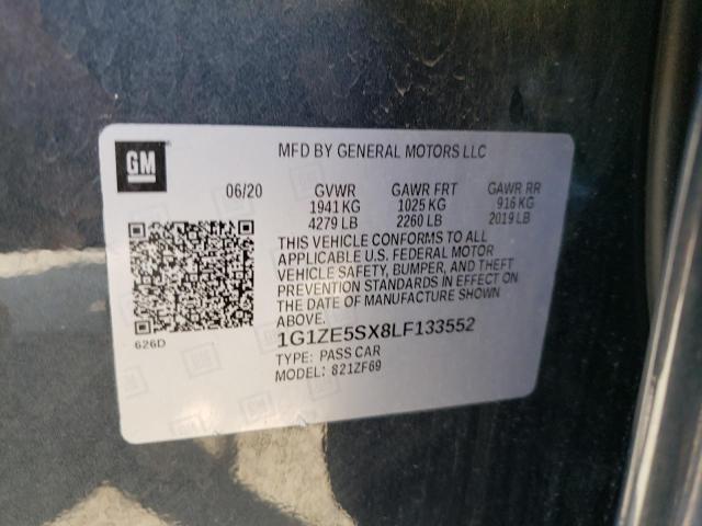 1G1ZE5SX8LF133552 - 2020 CHEVROLET MALIBU PRE 黑色 照片 10