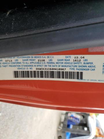 3VWCK31C64M418967 - 2004 VOLKSWAGEN NEW BEETLE 橙色 照片 10